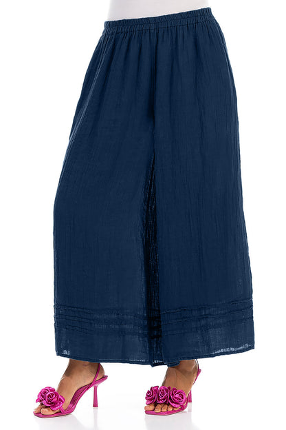 Wide Navy Gauze Linen Trousers 3