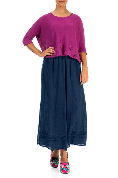 Wide Navy Gauze Linen Trousers 4