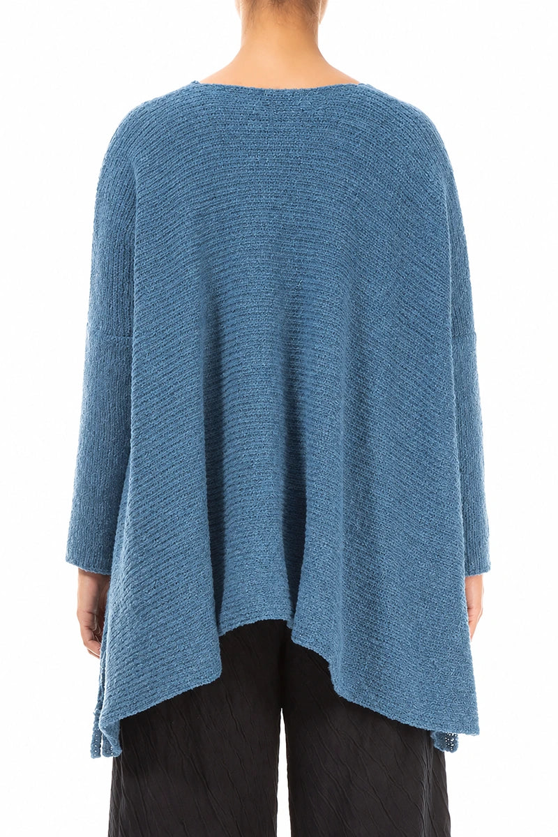 Wide Wavy Seam Petrol Blue Wool Sweater 2