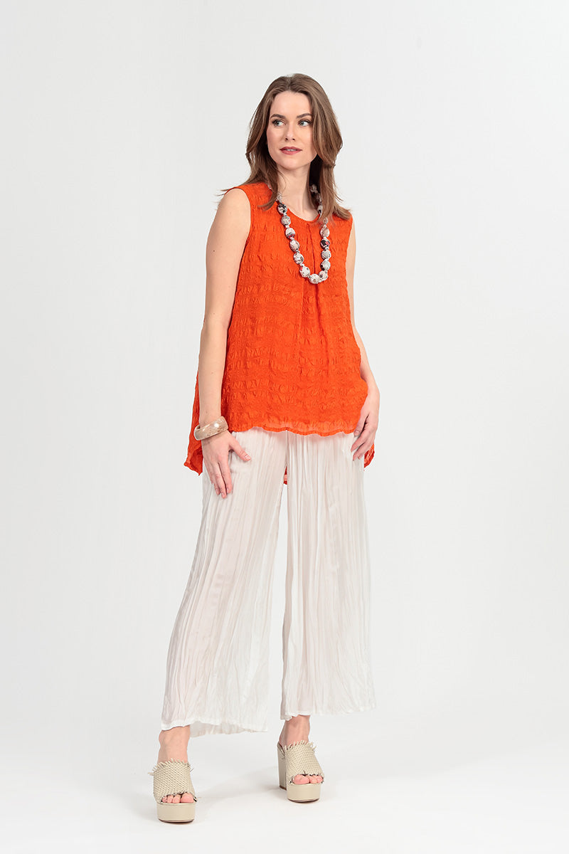 Sleeveless Longer Back Flame Orange Light Silk Blouse 1