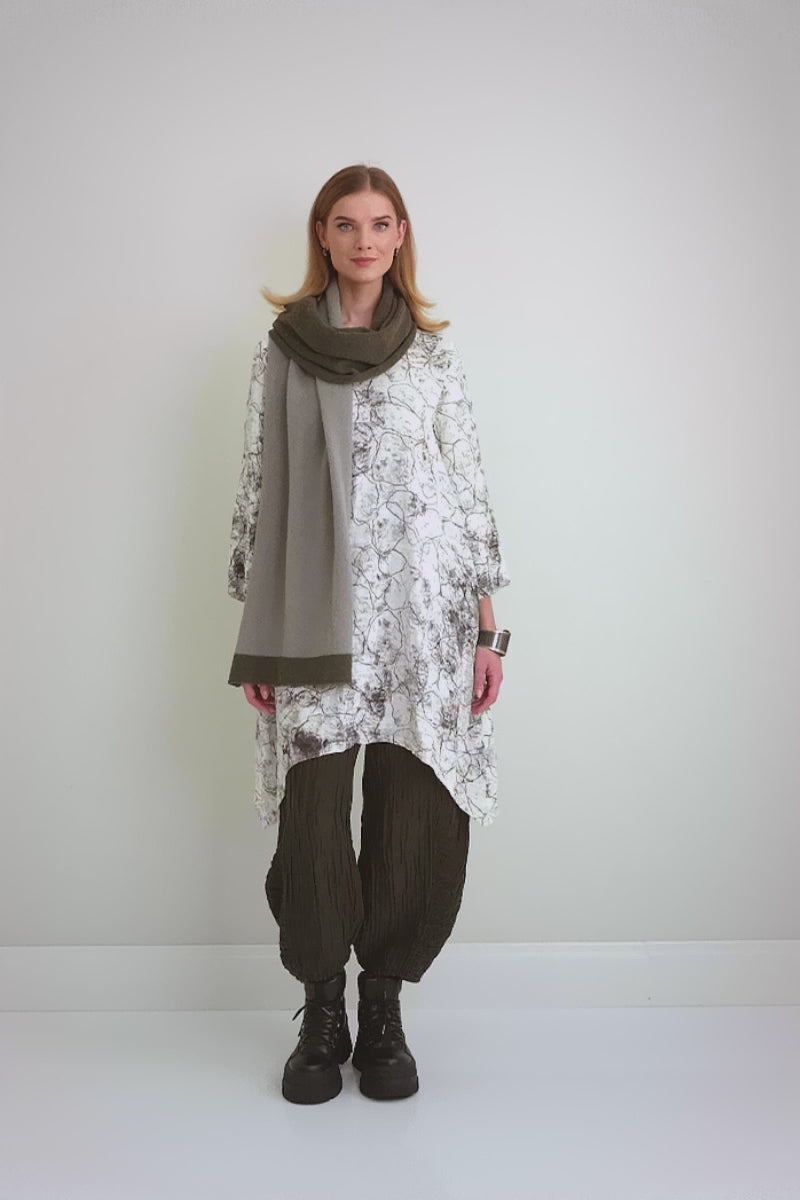 Dropped Edge Off White Marble Crinkled Silk Tunic 7