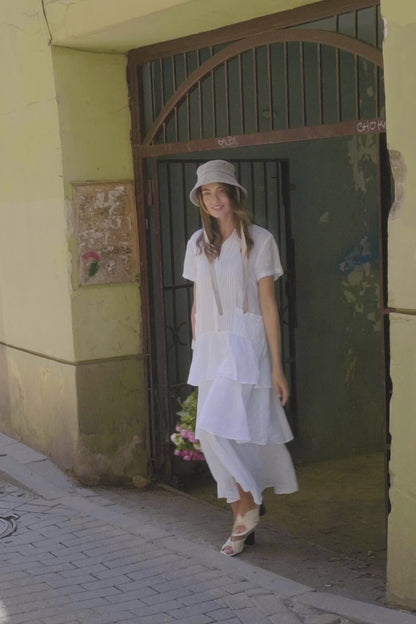 Layered Ruffles White Linen Dress 8