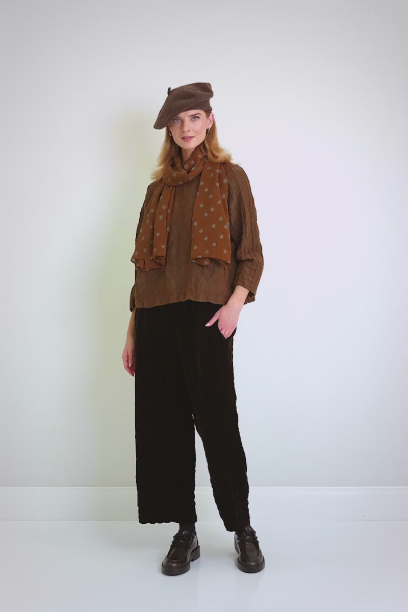 Aged Copper Pleated Silk Linen Blouse 7