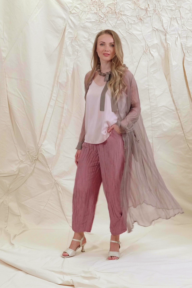 Buttoned Greige Silk Chiffon Jacket 5