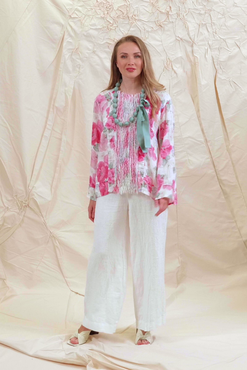 Frill Peony Blossom Gauze Linen Blouse 7