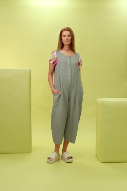 Loose Back Pockets Grey Sage Linen Jumpsuit 7
