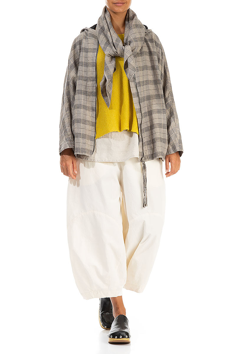 Greige Check Linen Square Scarf 4