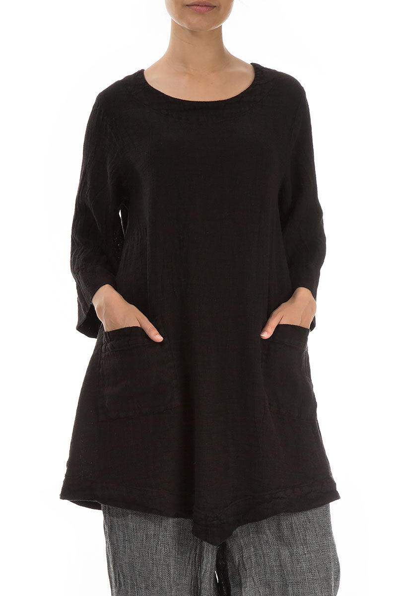 Two Pockets Black Mélange Linen Tunic 3