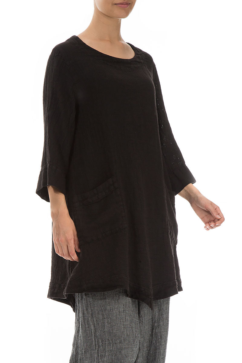 Two Pockets Black Mélange Linen Tunic 4