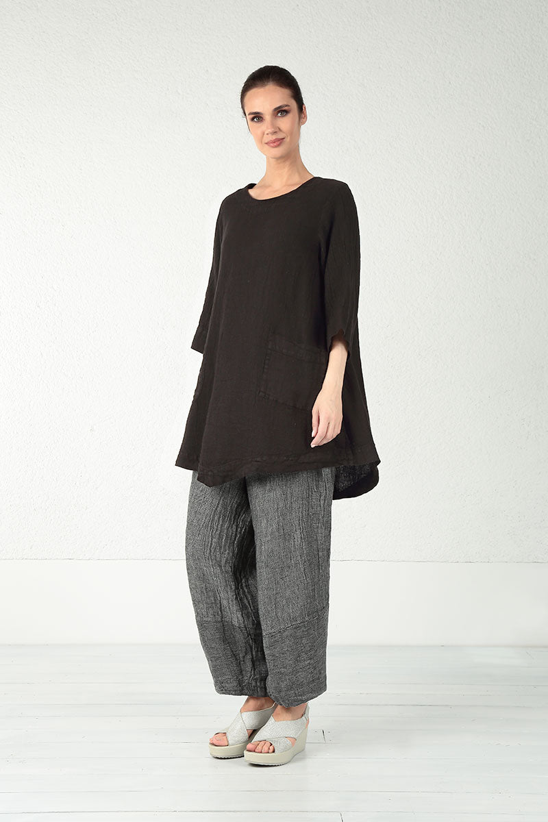 Two Pockets Black Mélange Linen Tunic 7