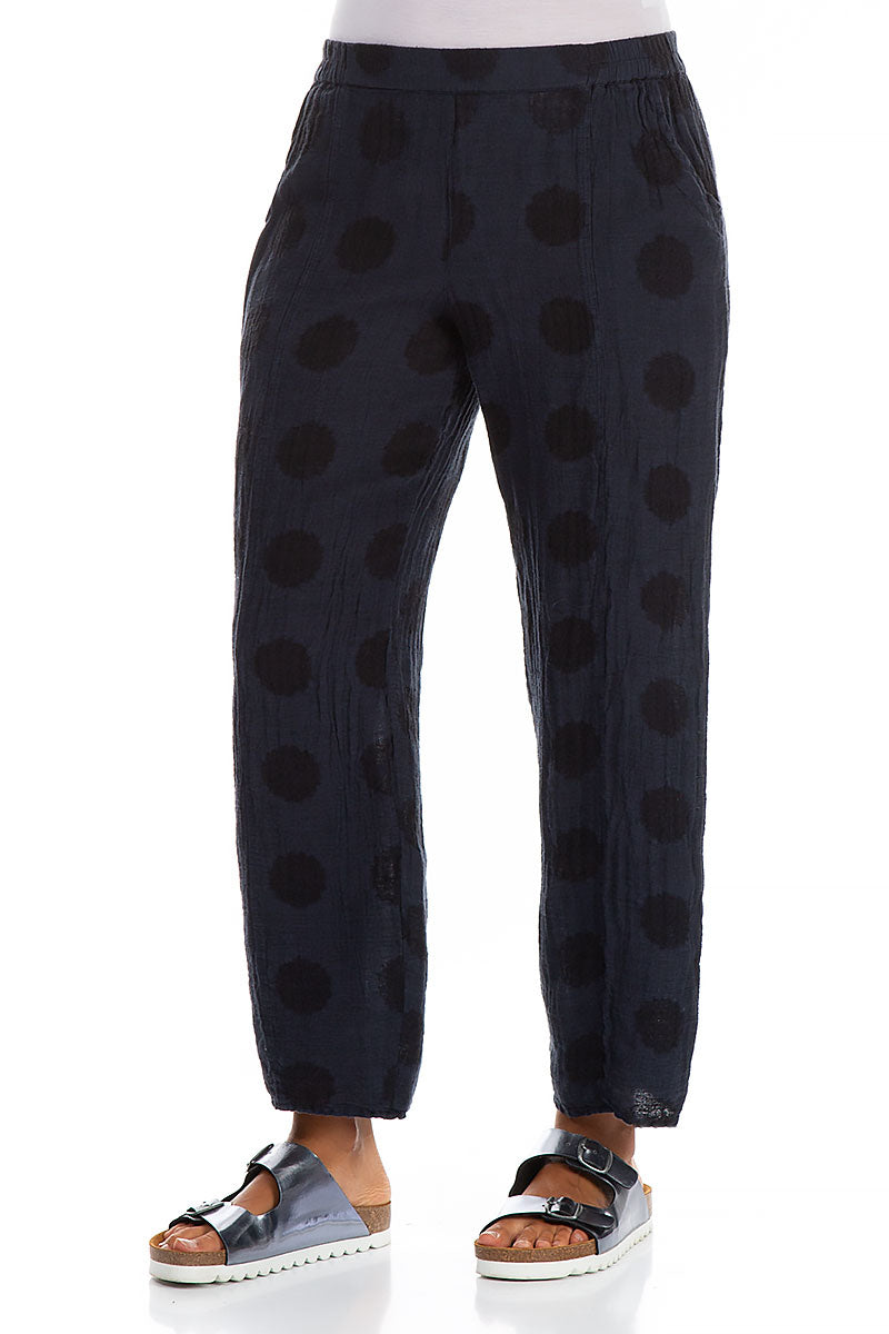 Bubble Pattern Navy Linen Trousers 3
