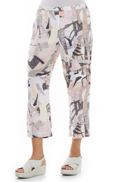 Cropped Pastel Art Linen Trousers 3