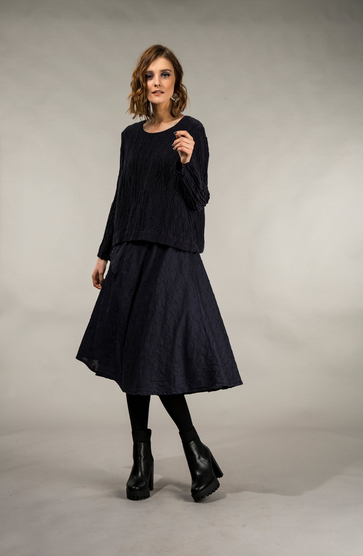 Dotty Dark Purple Silk Cotton Skirt 5