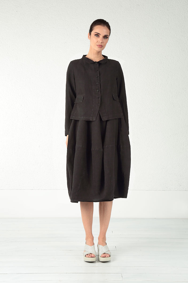 Buttoned Black Linen Jacket 7