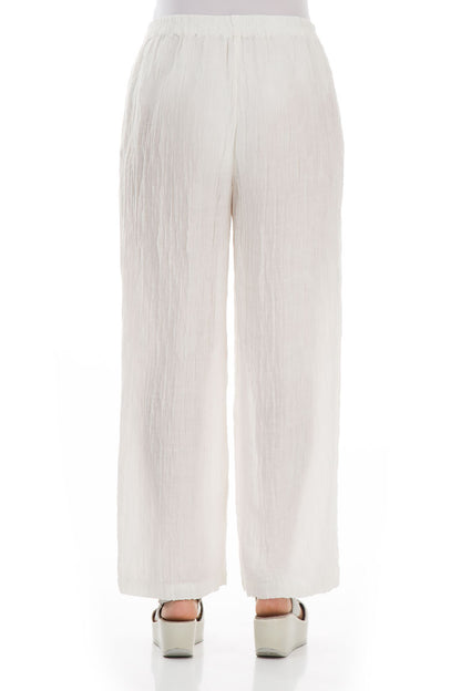 Straight Crinkled Off White Silk Trousers 2