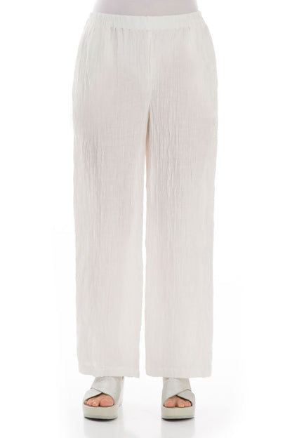 Straight Crinkled Off White Silk Trousers 1