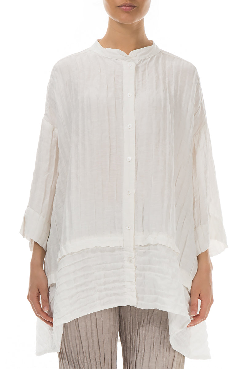 Flared Crinkled Off White Silk Linen Shirt 1