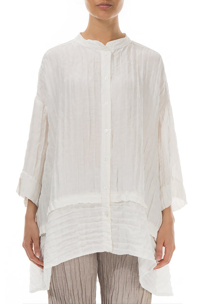 Flared Crinkled Off White Silk Linen Shirt 1
