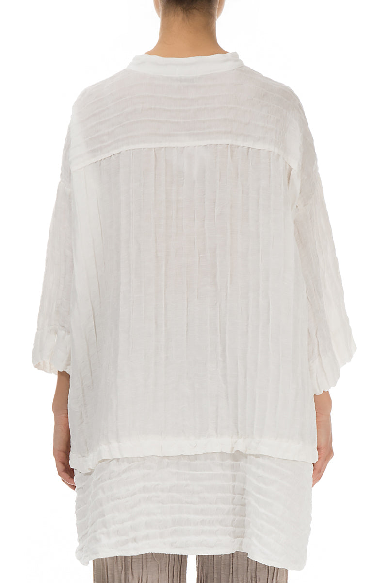 Flared Crinkled Off White Silk Linen Shirt 2