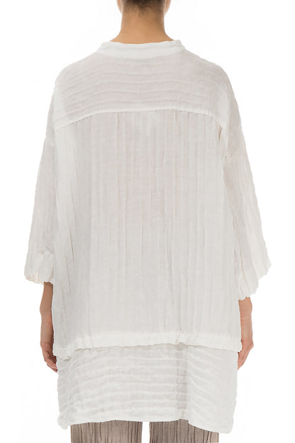 Flared Crinkled Off White Silk Linen Shirt 2
