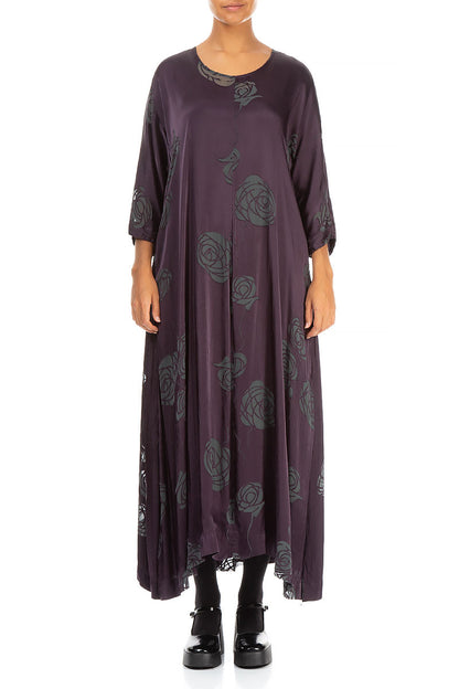 Flared Roses Purple Silk Dress 1