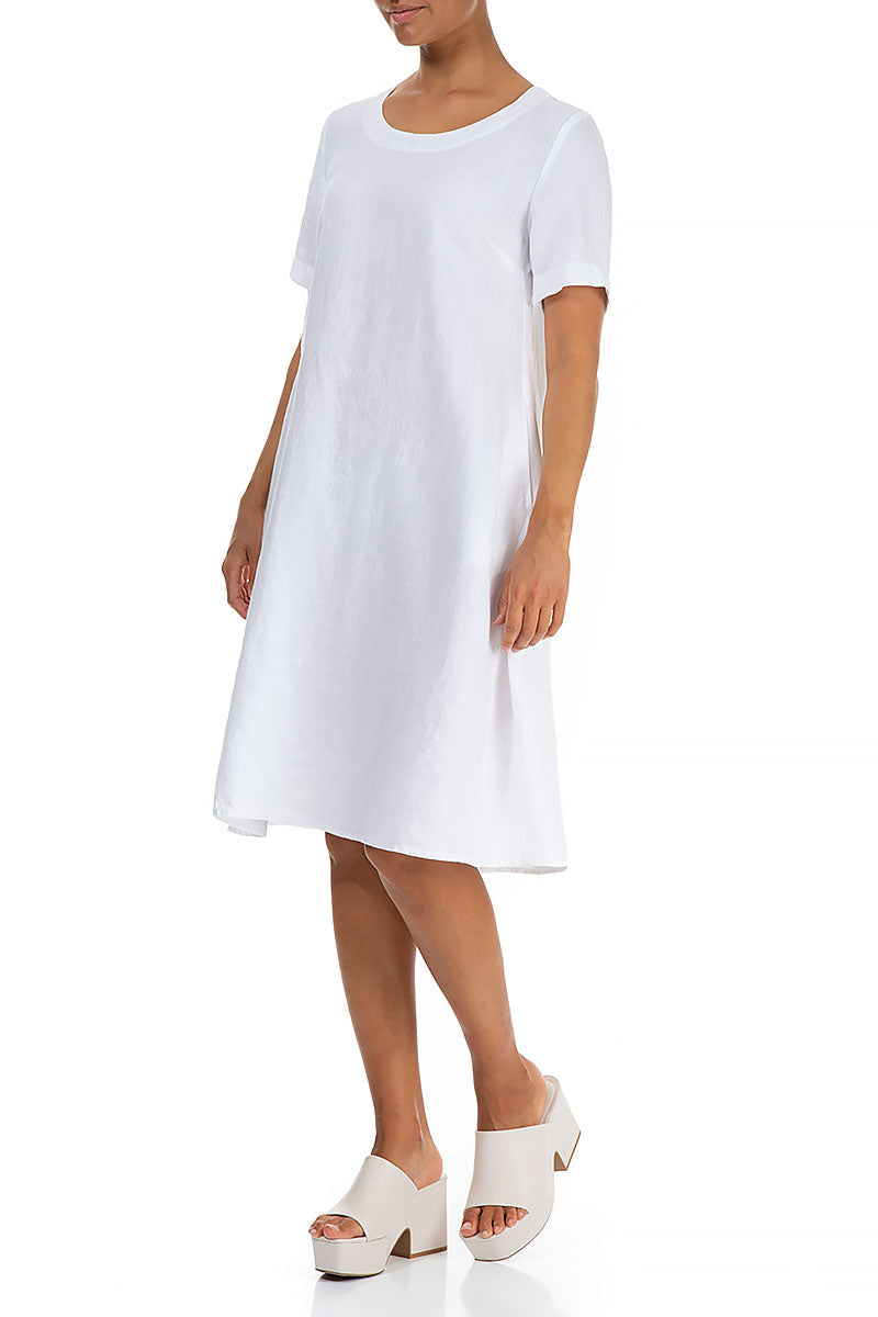 Flared Midi White Linen Dress 3