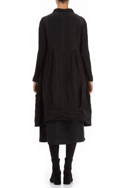 Long Crinkled Black Silk Jacket 2