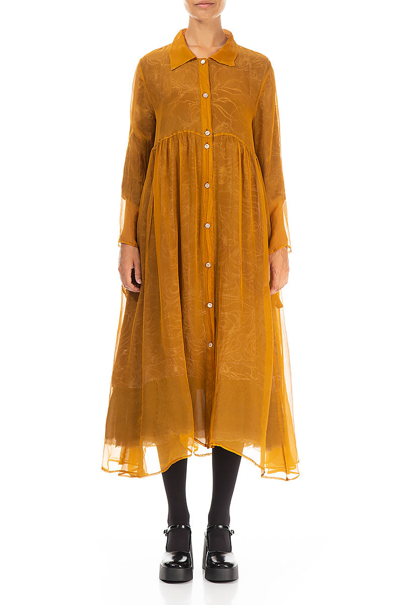 Long Yellow Ochre Silk Chiffon Jacket 1