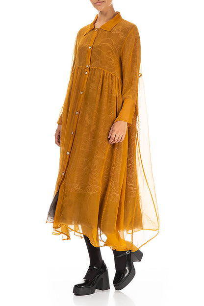 Long Yellow Ochre Silk Chiffon Jacket 4