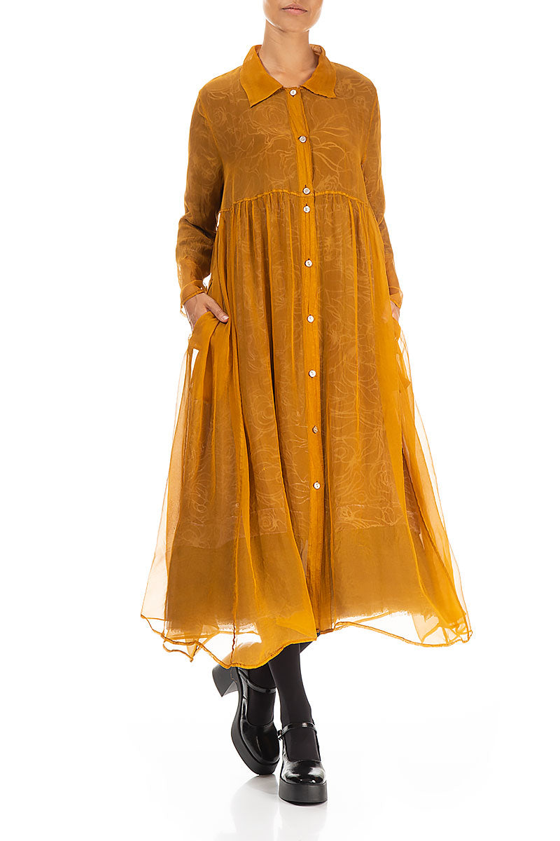 Long Yellow Ochre Silk Chiffon Jacket 3