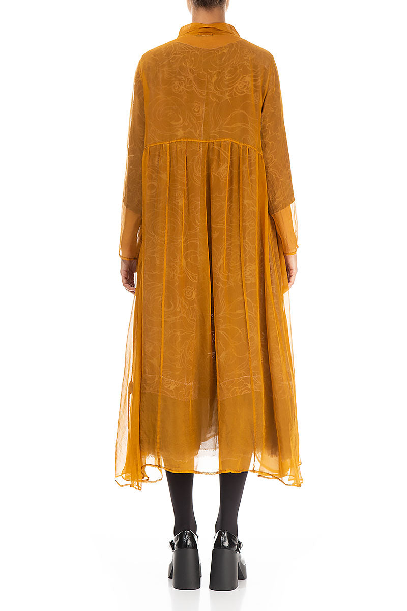 Long Yellow Ochre Silk Chiffon Jacket 2