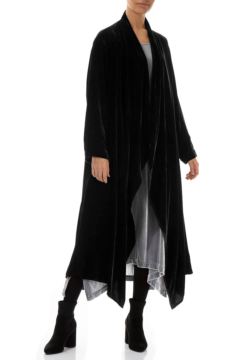 Maxi Open Black Silk Velvet Jacket 3