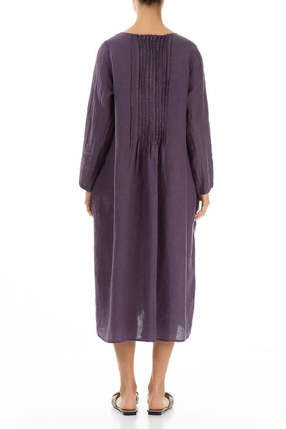 Pin Tucks Amethyst Linen Dress 2