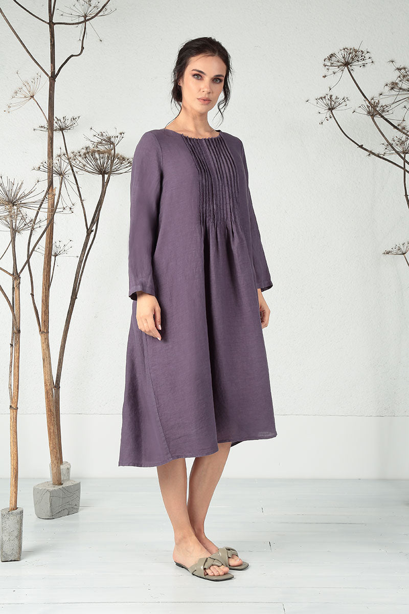 Pin Tucks Amethyst Linen Dress 6