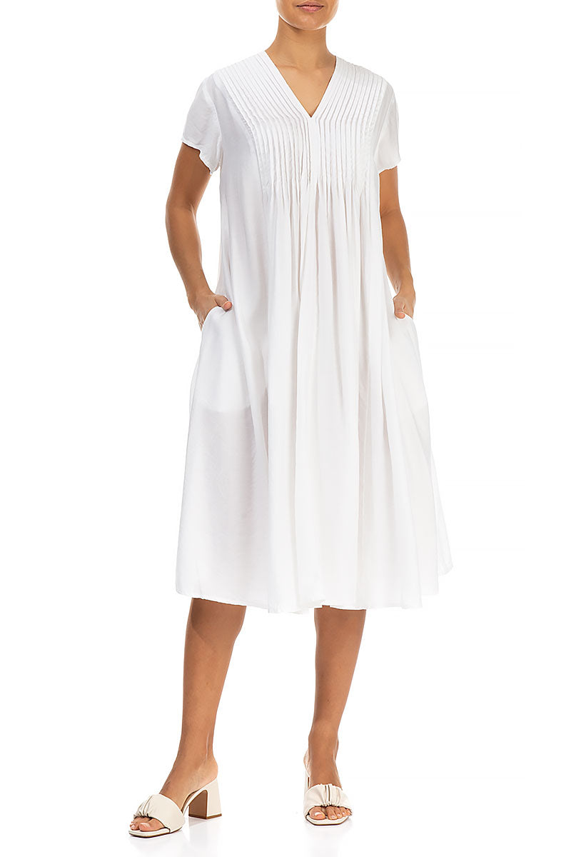 Romantic White Silk Bamboo Midi Dress 4