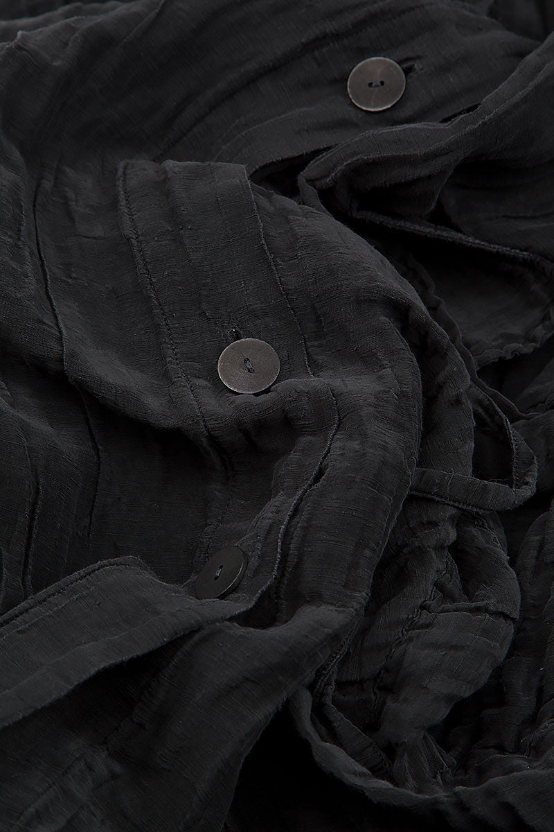 Short Crinkled Black Silk Linen Jacket 5