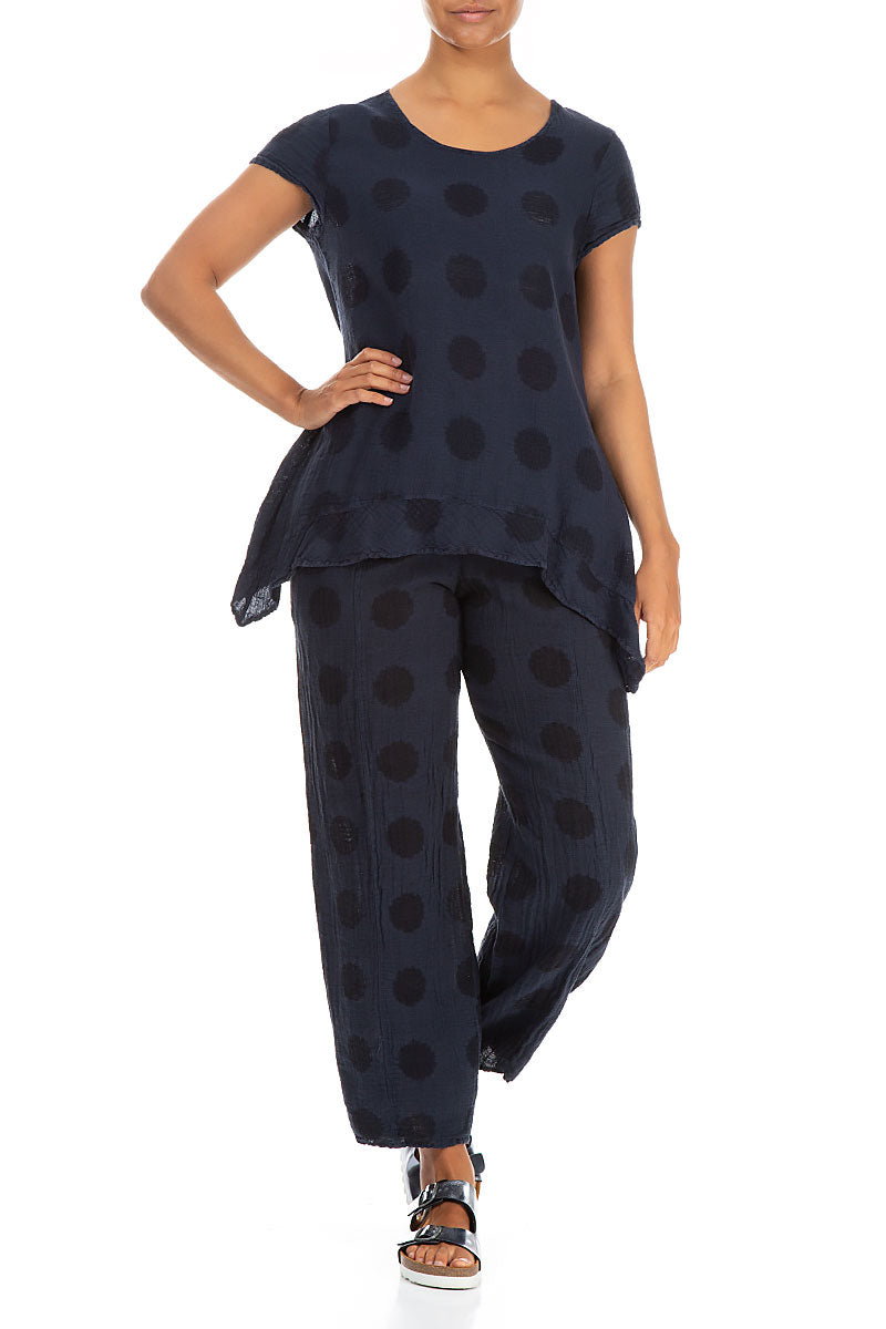 Bubble Pattern Navy Linen Trousers 4