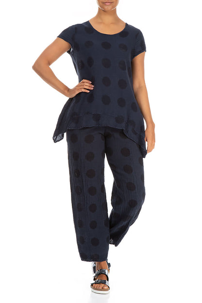 Bubble Pattern Navy Linen Trousers 4