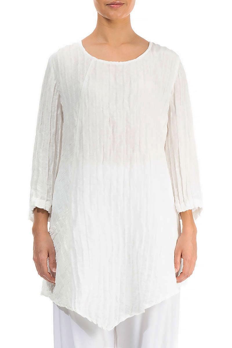 Side Pocket Crinkled Off White Silk Linen Tunic 1