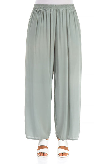 Wide Pistachio Silk Trousers 1
