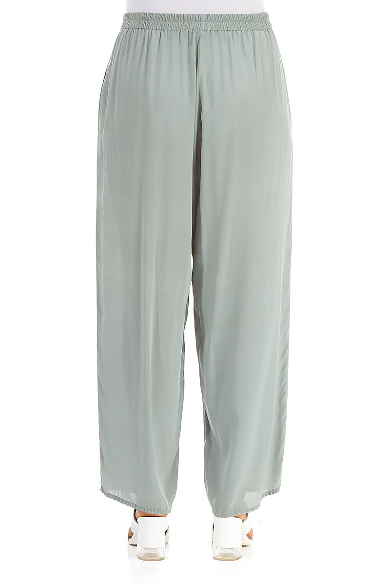 Wide Pistachio Silk Trousers 2